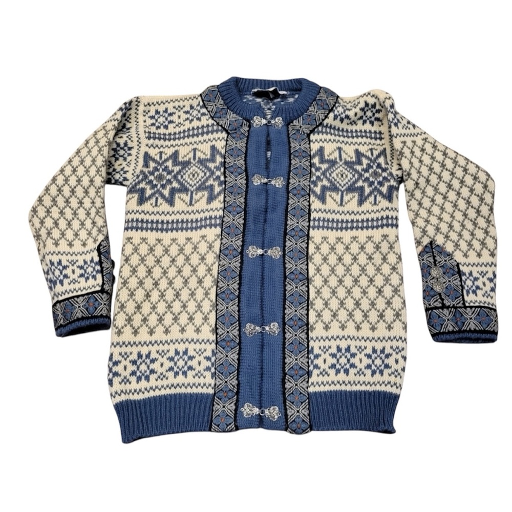 Dale Of Norway Women’s Blue & Cream Fair Isle Ski Nordic Knit Cardigan Size M